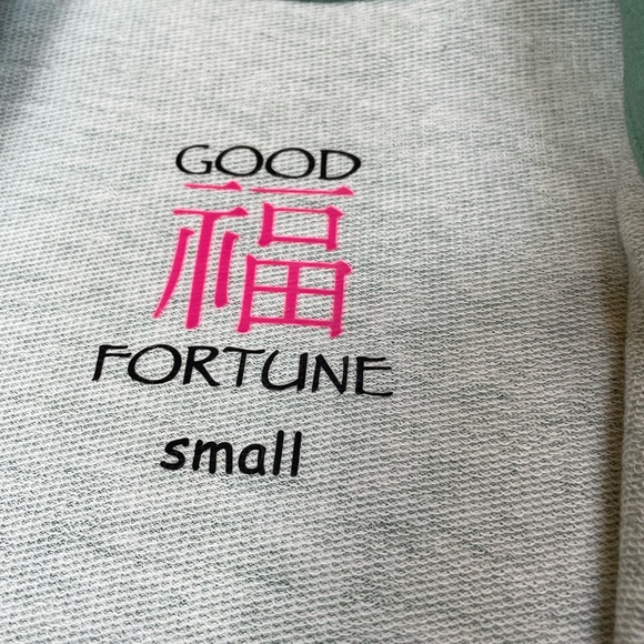 Good Fortune brand green jacket. Navy stripe details. Snap front. Size Small - Picture 2 of 8